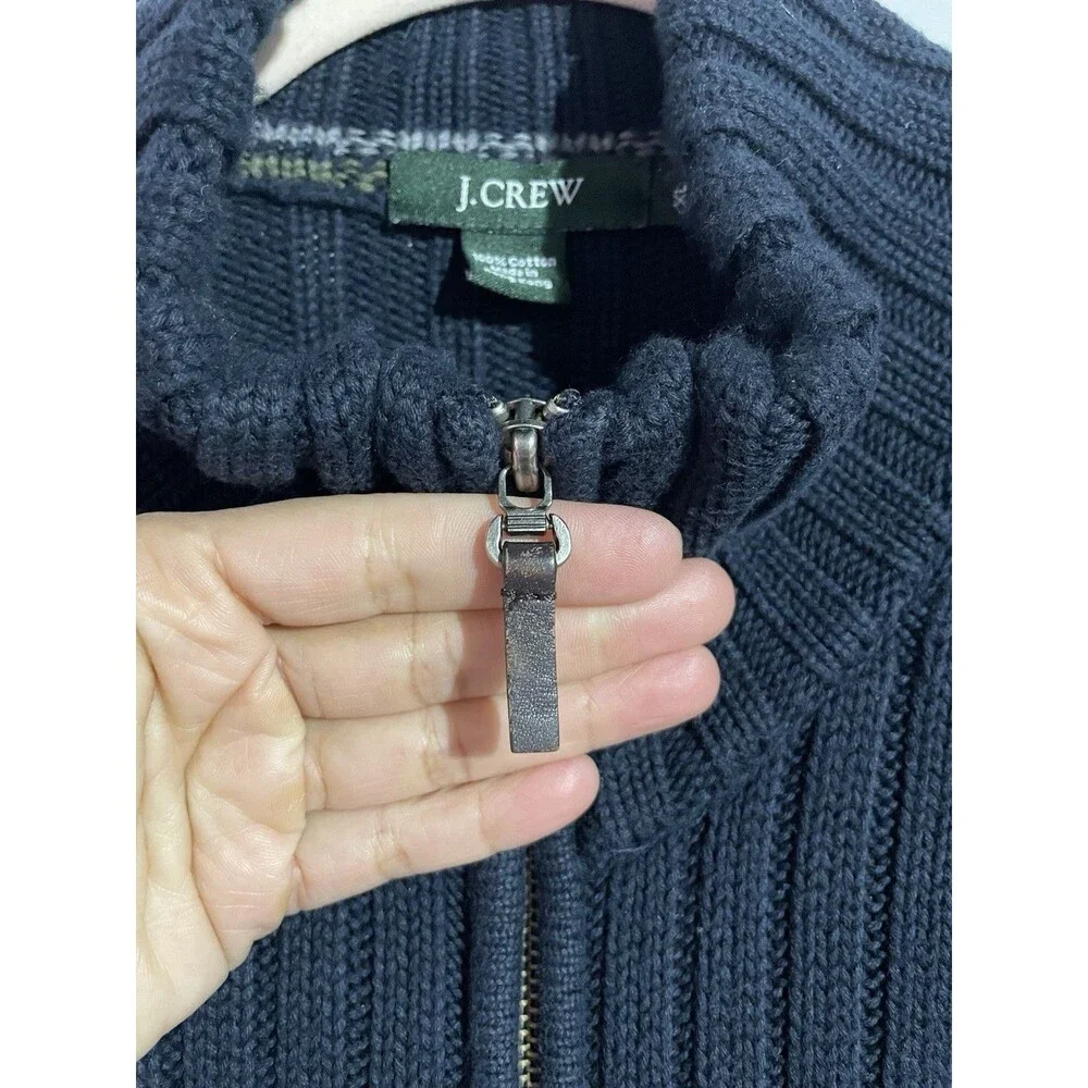J Crew Cardigan Sweater Mens XL Blue Ribbed Full Zip Mock Neck Preppy‎ Academia